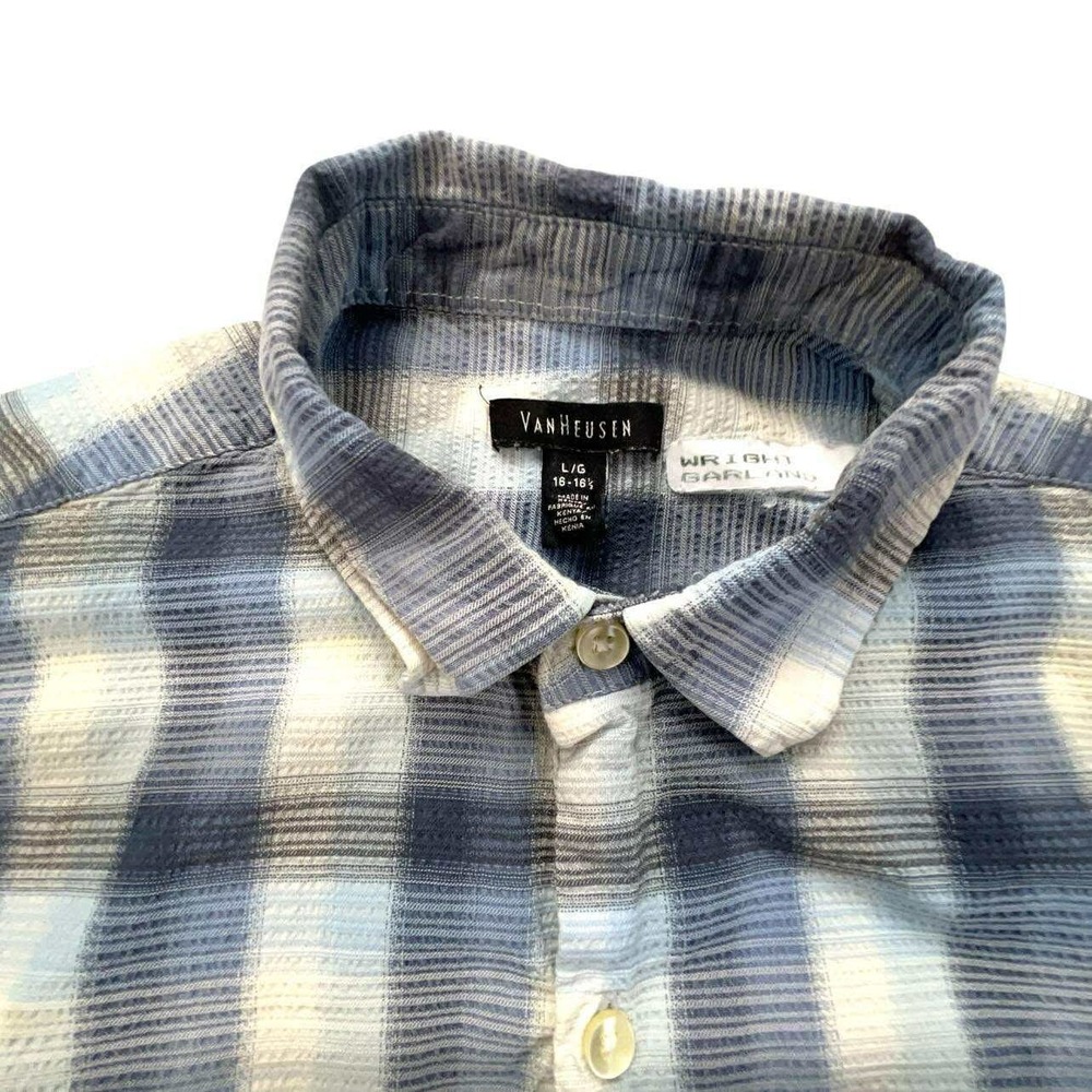 Y2kVan Heusen Men's Blue Plaid Short Sleeve Button Up Casual Shirt Large - Picture 4 of 8
